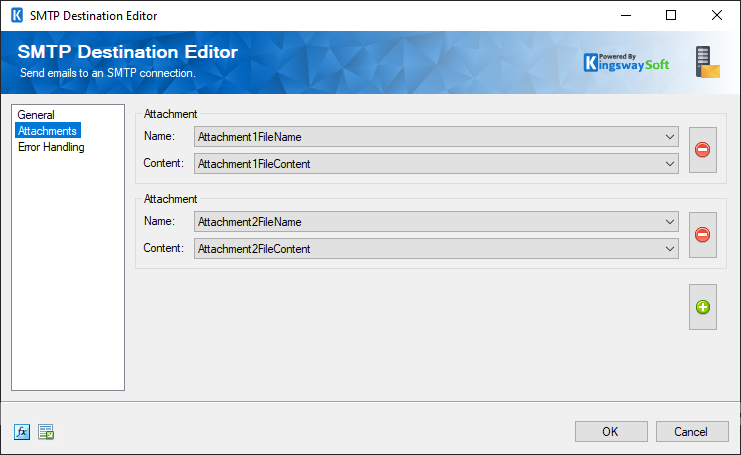 SMTP Destination Editor - Attachments